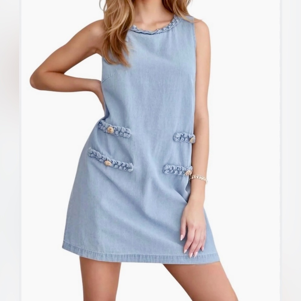 Entro NWT Lune Braided and Gold Detail Sleeveless Mini Dress in Ecru Women’s L - Picture 2 of 16